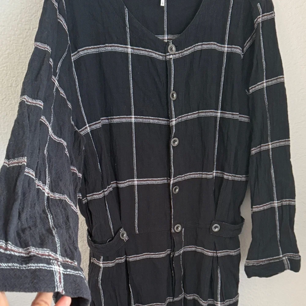 Free people keep it in checkered Sz large L jumpsuit with pockets as seen on TV